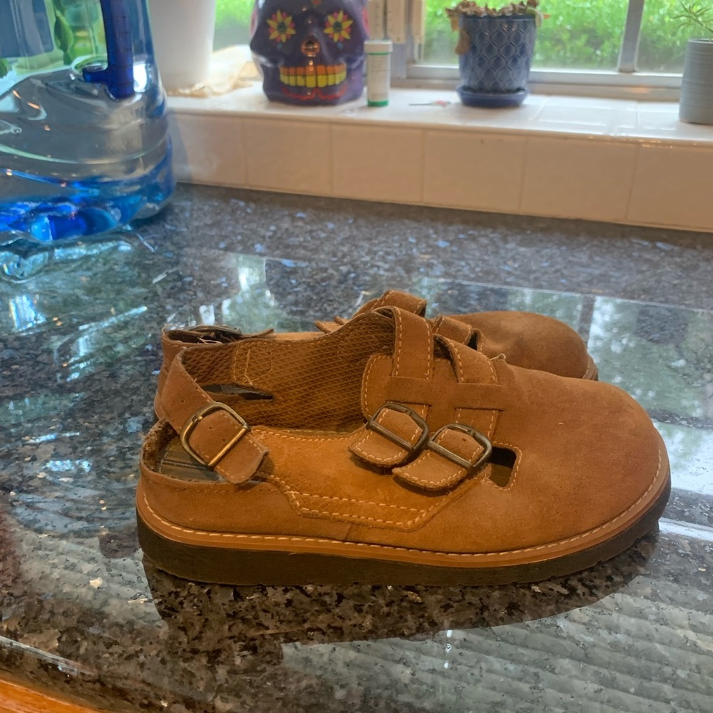 Leather Craft slip on clogs with strap